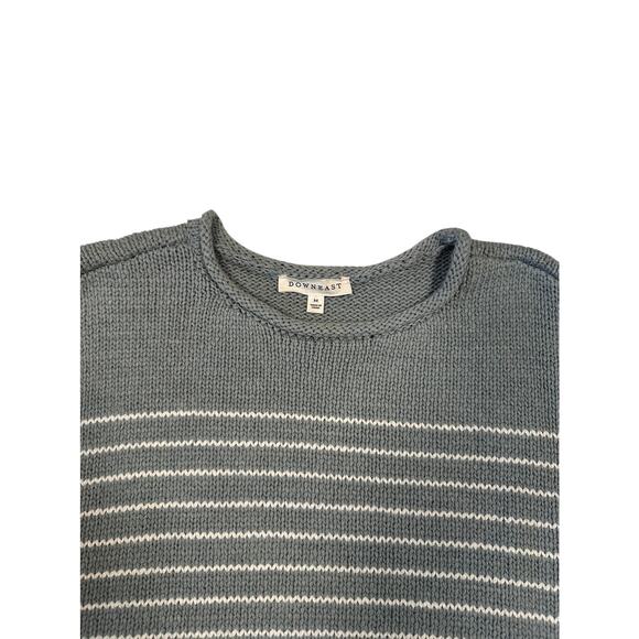 Downeast Sage Green/Cream Roll Neck Striped 100% Cotton Sweater Size M Coastal - Picture 3 of 8